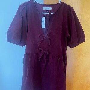 LOFT Deep Burgundy Corduroy Mini Dress